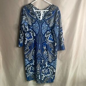 Chicos Sz 2.5 Paisley  Print  3/4 Sleeves Short Sheath Dress